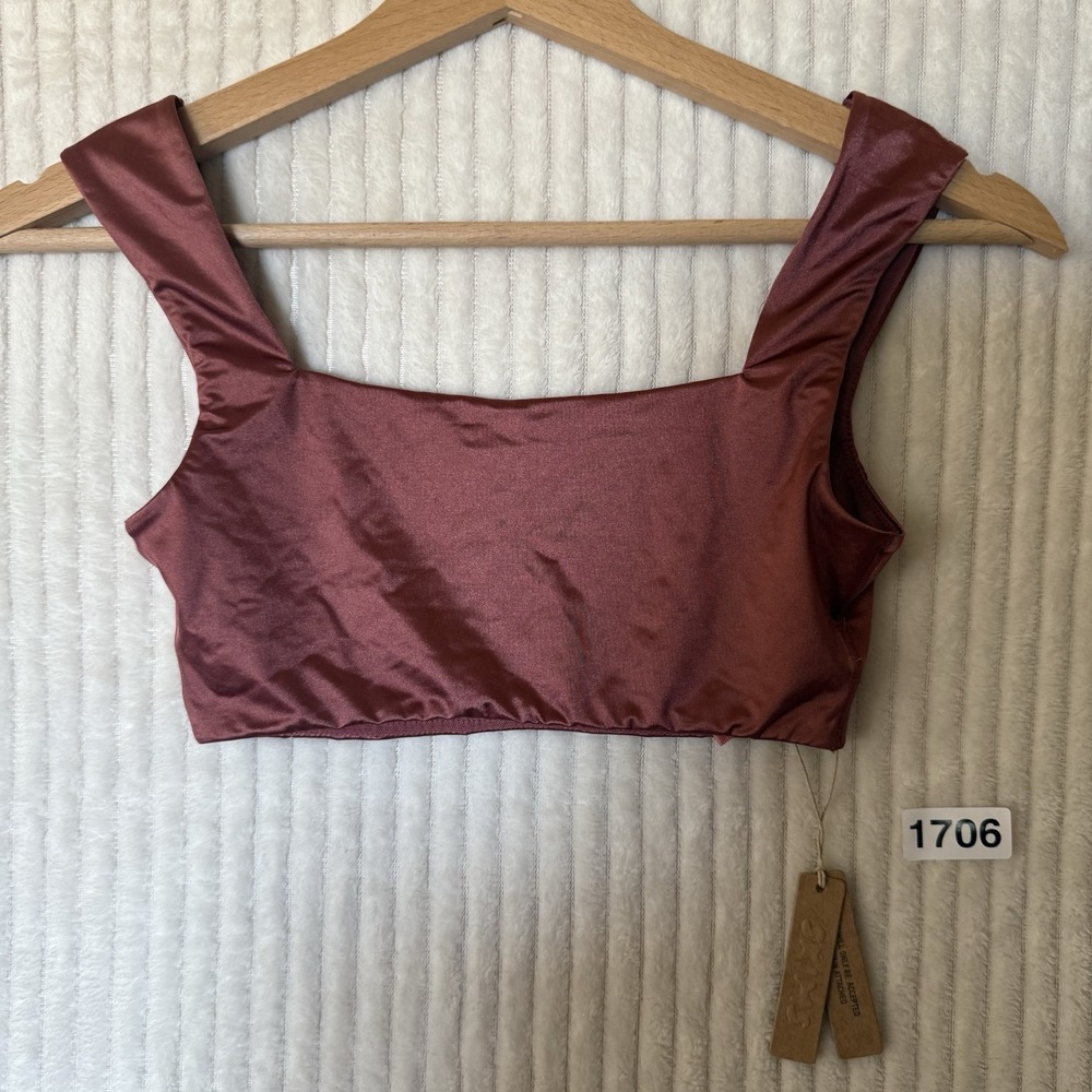 NWT SKIMS Stretch Satin Square Neck Bralette Top Color Berry Size XS